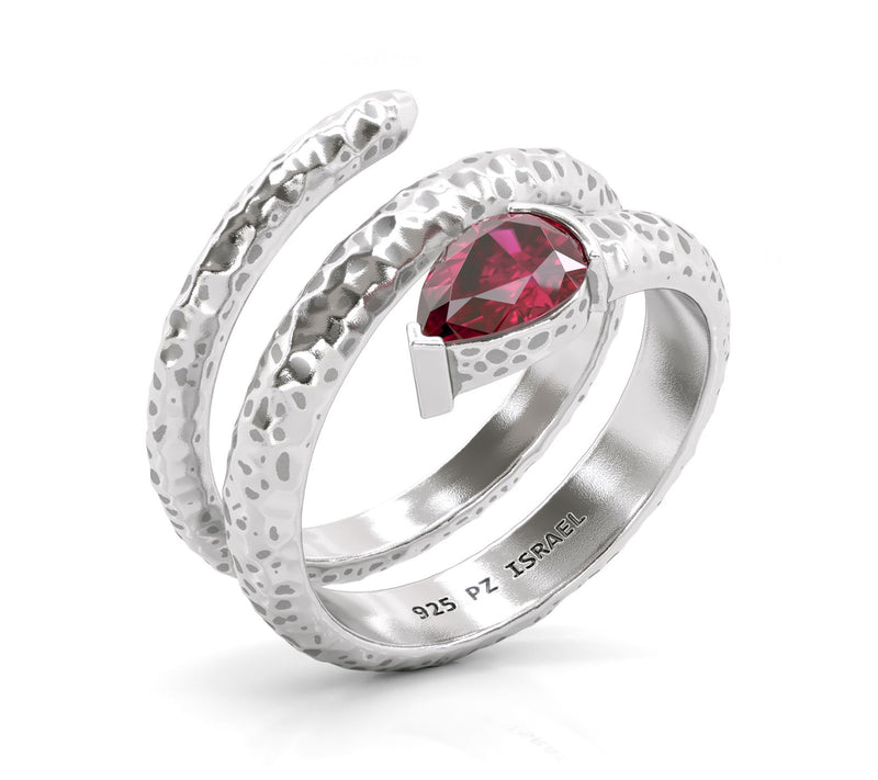 Or Paz Sterling Silver Rhodolite Textured Spiral Ring — Main view