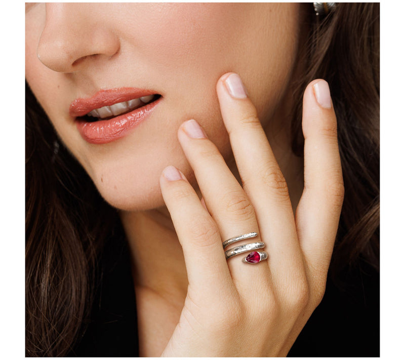 Or Paz Sterling Silver Rhodolite Textured Spiral Ring — View 3
