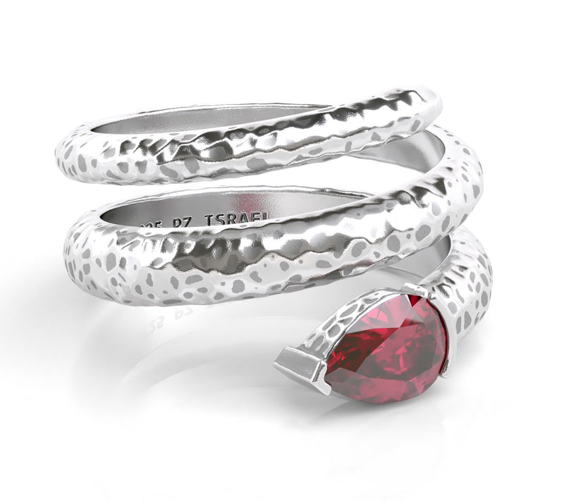 Or Paz Sterling Silver Rhodolite Textured Spiral Ring — View 2