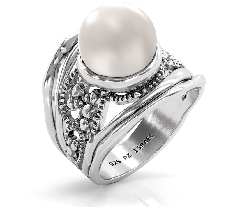 Or Paz Sterling Silver Lace Design Cultured Pearl Ring — View 2