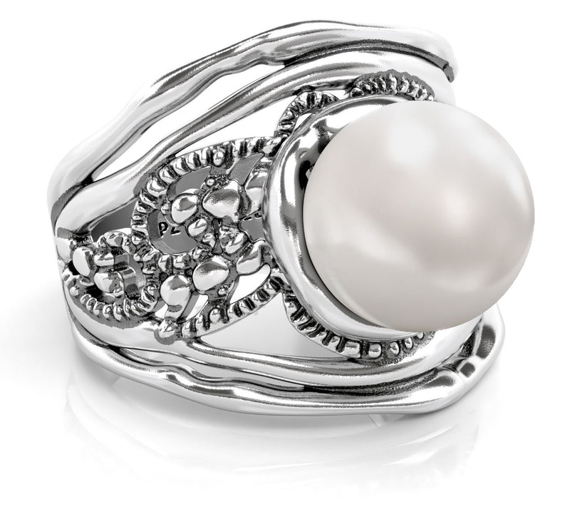 Or Paz Sterling Silver Lace Design Cultured Pearl Ring — Main view