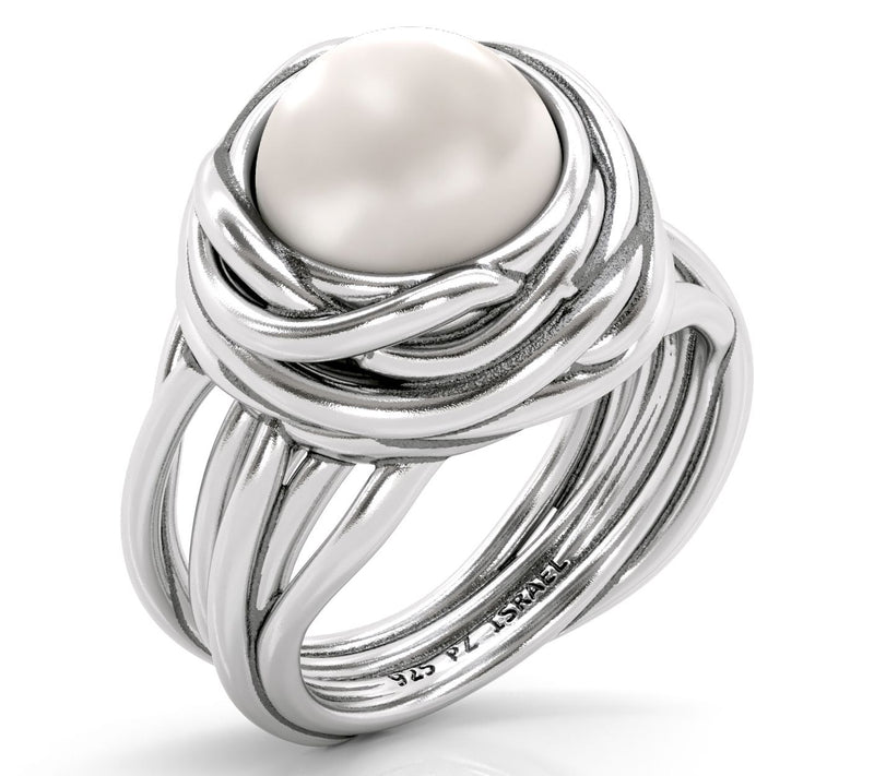 Or Paz Sterling Silver Cultured Pearl Center Design Ring — View 2