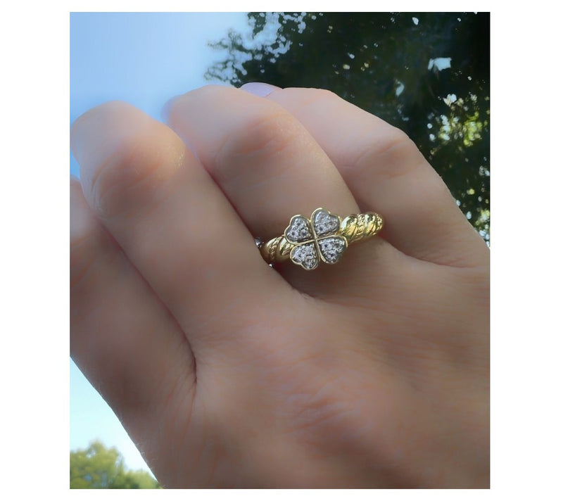Goddaughters 14K Gold Clad White Topaz Clover Twist Ring — View 6