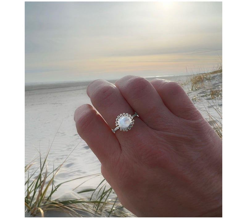 Goddaughters Sterling Silver Moonstone Sun Ring — View 4