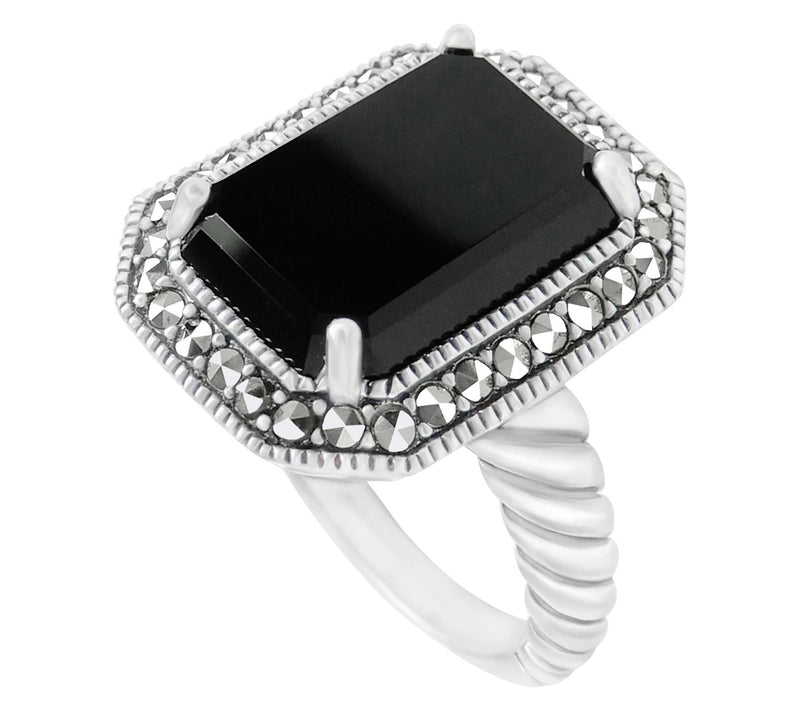Suspicion Sterling Silver Onyx & Marcasite Cocktail Ring — View 2