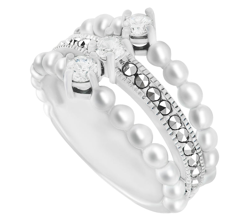 Suspicion Sterling Diamonique& Marcasite Halo Ring — View 2
