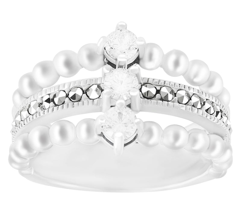 Suspicion Sterling Diamonique& Marcasite Halo Ring — View 5