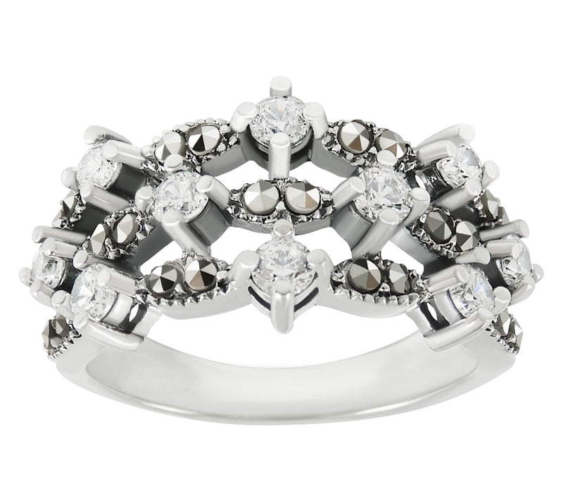 Suspicion Sterling Silver Diamonique & Marcasite Cocktail Ring — View 5