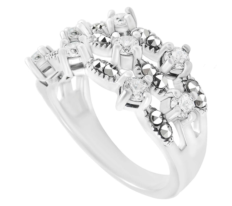 Suspicion Sterling Silver Diamonique & Marcasite Cocktail Ring — View 2