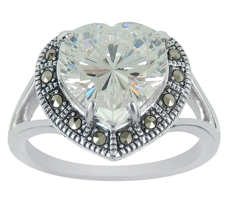 Suspicion Sterling Diamonique & Marcasite HeartRing — View 5