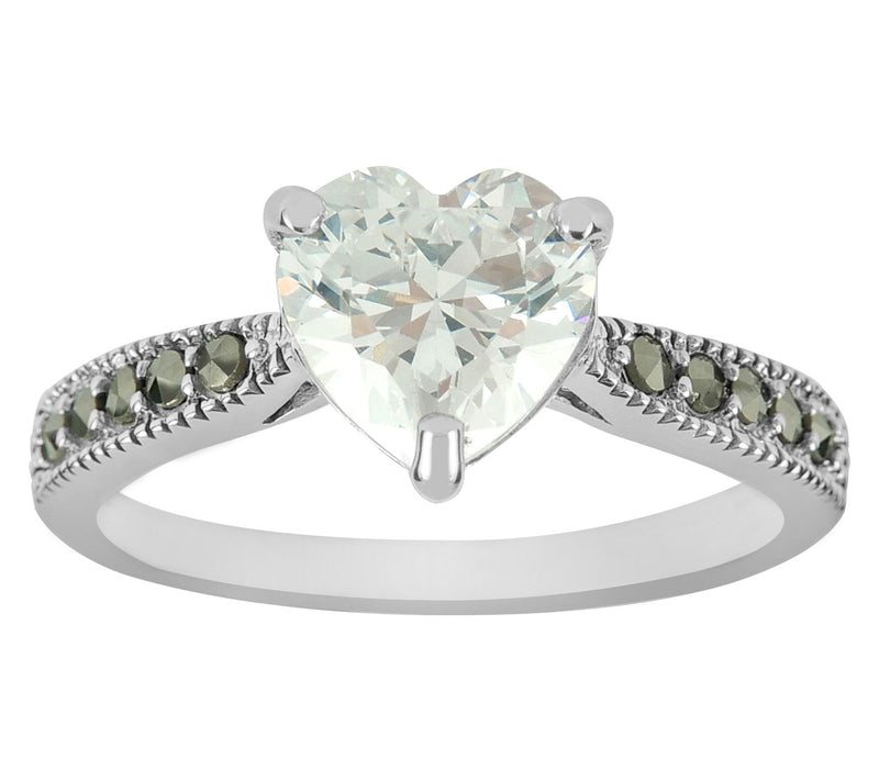 Suspicion Sterling Silver Diamonique& MarcasiteHeart Ring — View 4