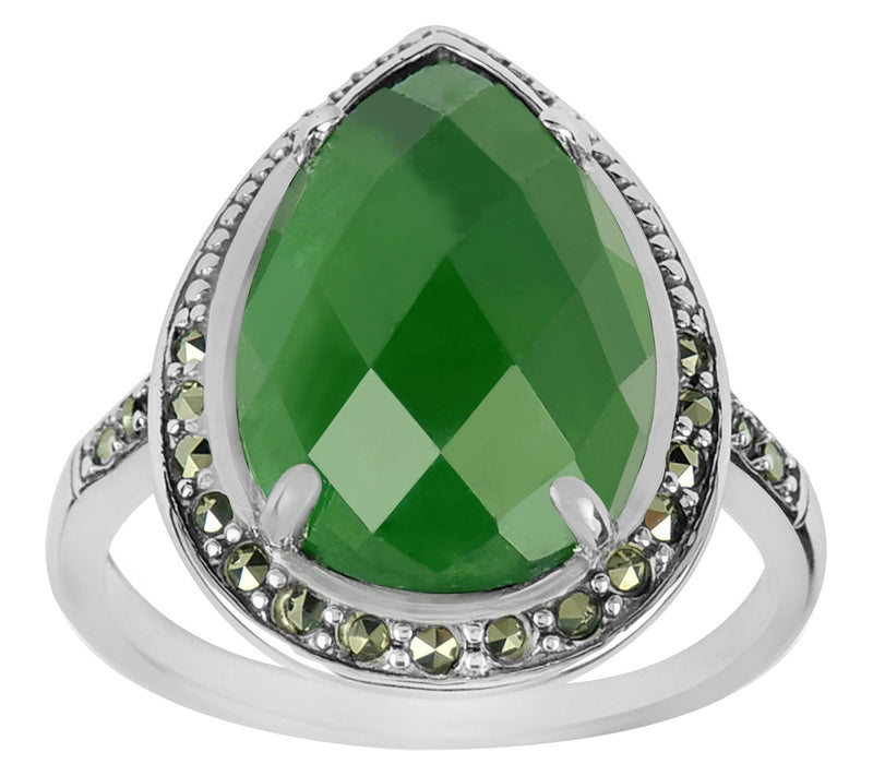Suspicion Sterling Silver Jade & Marcasite PearHalo Ring — View 5
