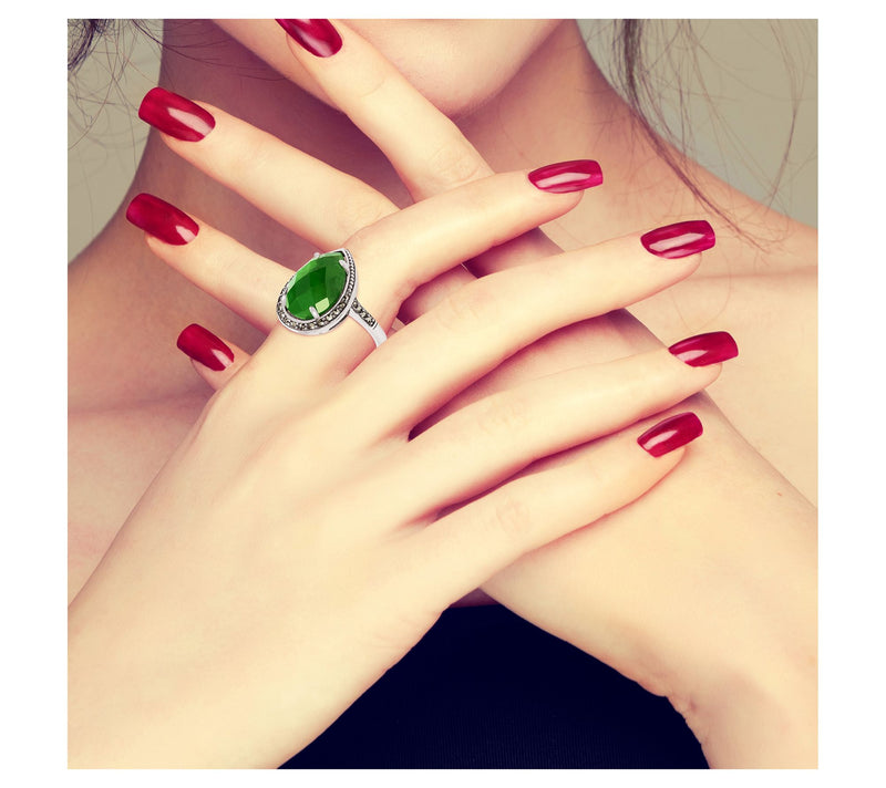 Suspicion Sterling Silver Jade & Marcasite PearHalo Ring — View 3