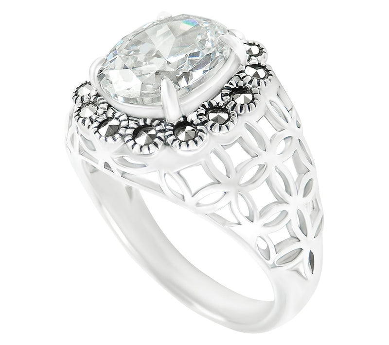 Suspicion Sterling Silver Diamonique& MarcasiteDome Ring — View 2