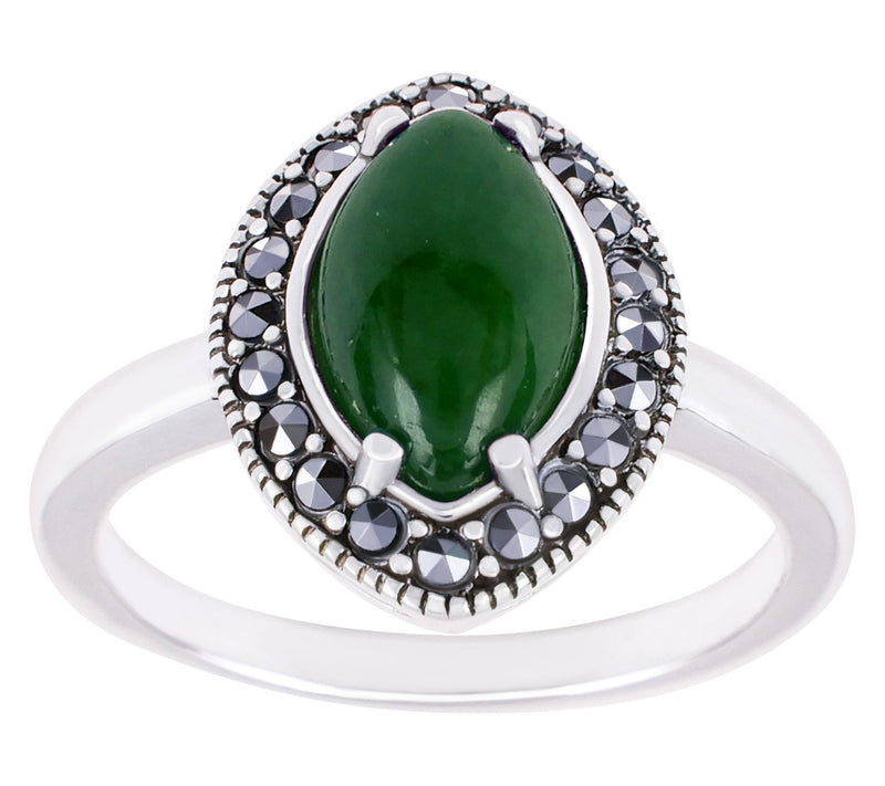 Suspicion Sterling Silver Jade& Marcasite Marquise Halo Ring — View 5