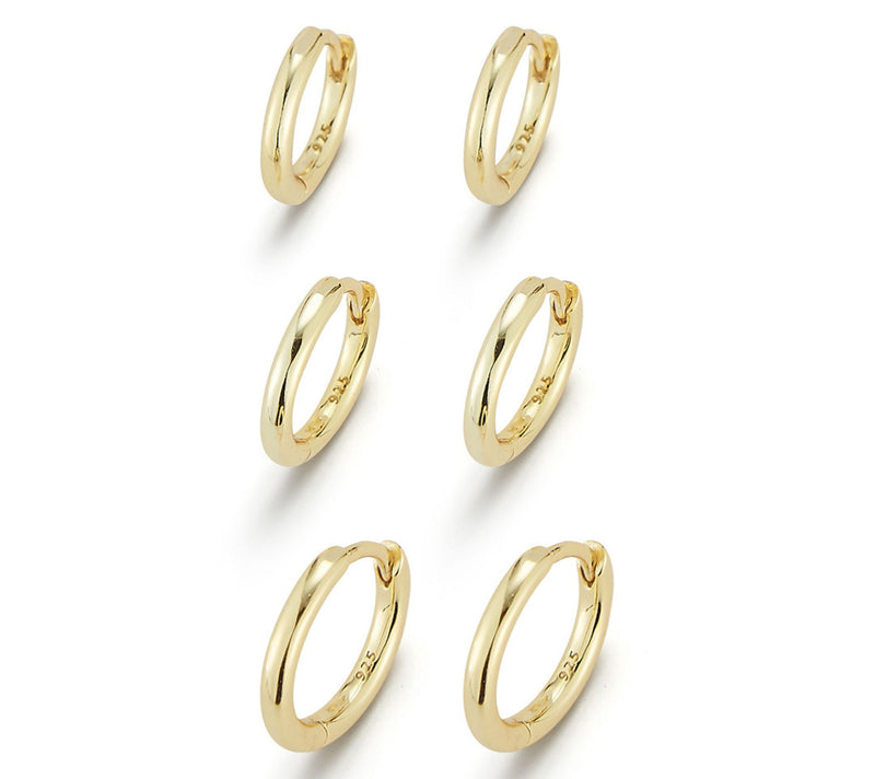Sterlina Silver Set of 3 Huggie Hoop Earrings,Sterling — Main view
