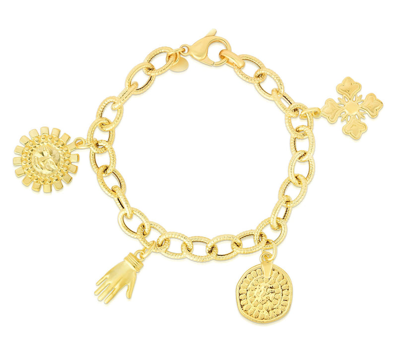 Italian Silver Religious Charm Bracelet, 18K Gold Plated — Main view