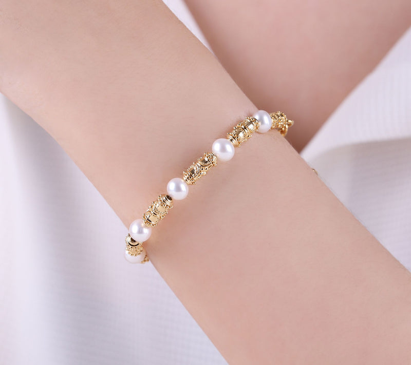 Elyse Ryan 14K Gold Clad Cultured Pearl Bali Station Bracelet — View 4