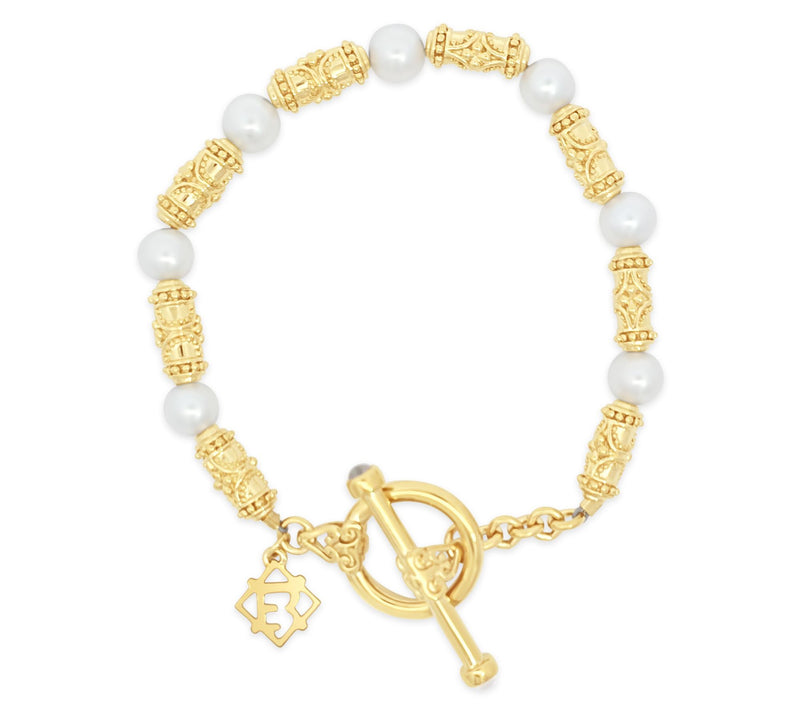 Elyse Ryan 14K Gold Clad Cultured Pearl Bali Station Bracelet — View 3