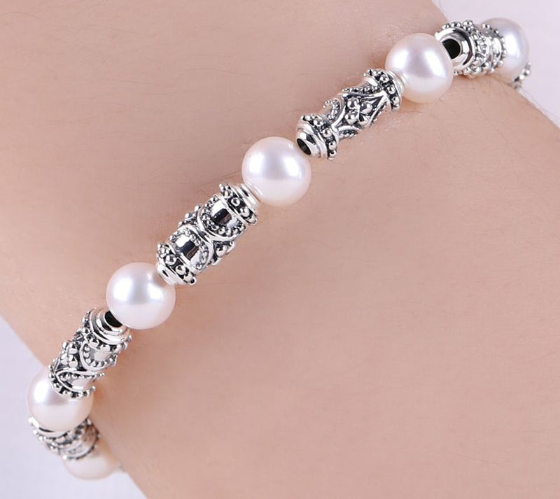 Elyse Ryan Sterling Cultured Pearl Bali StationBracelet — View 3