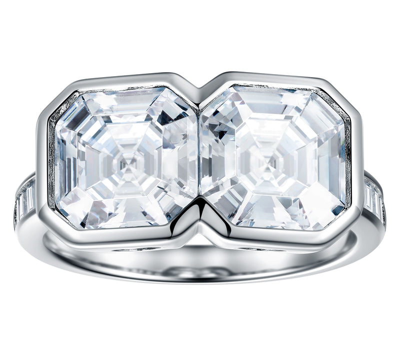 Diamonique X Jennifer Miller Twin Asscher Cut Ring, Sterling — View 4