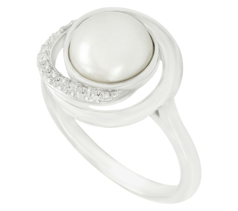 Diamonique Simulated Pearl Swirl Ring, SterlingSilver — View 2