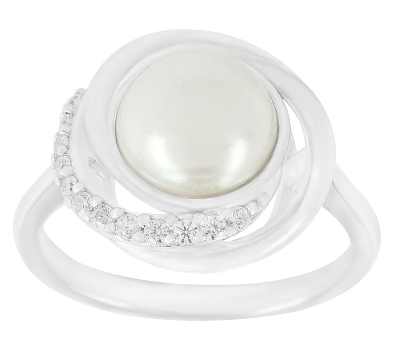 Diamonique Simulated Pearl Swirl Ring, SterlingSilver — View 6