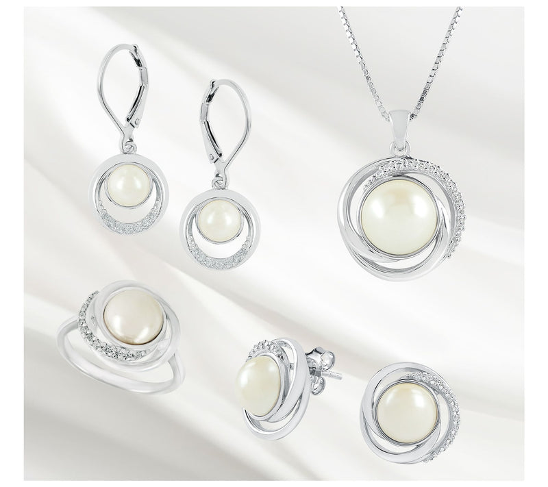 Diamonique Simulated Pearl Swirl Ring, SterlingSilver — View 4