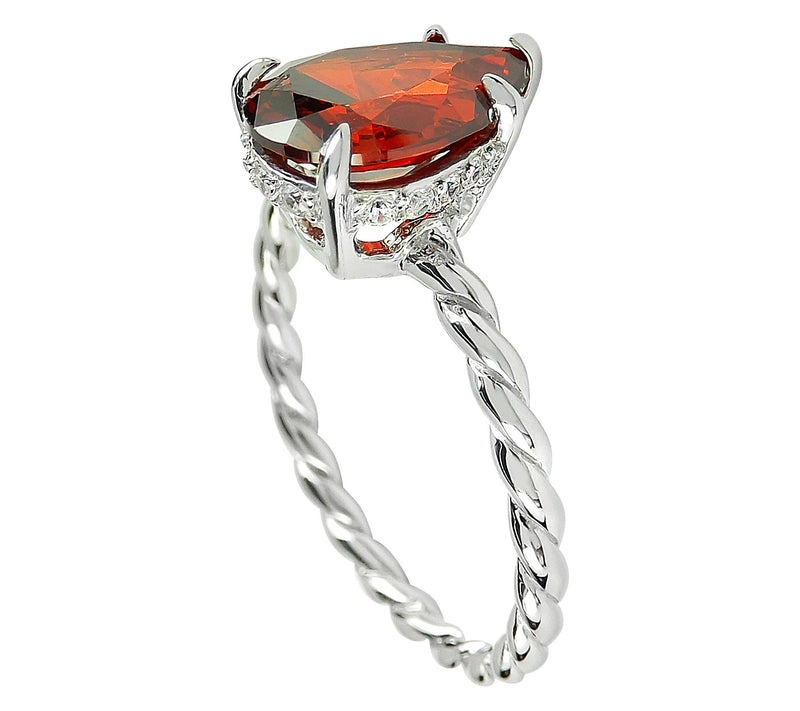Diamonique 3.20 cttw Red Pear Cut Ring, Sterling Silver — View 3