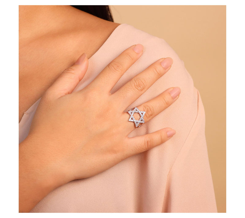 Diamonique 0.75 cttw Star Of David Ring, Sterling Silver — View 4