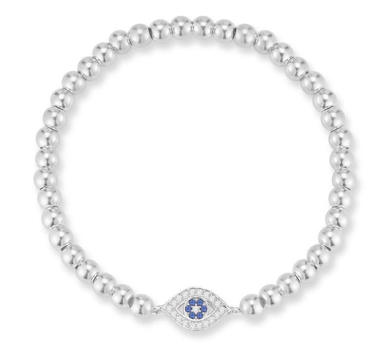 Sterlina Silver Pave Evil Eye Stretch Ball Bracelet, Sterling — Main view