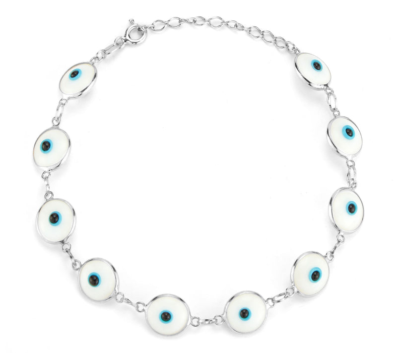 Sterlina Silver White Enamel Evil Eye Bracelet,Sterling — View 7