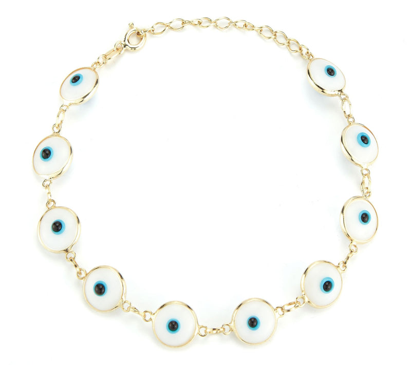 Sterlina Silver White Enamel Evil Eye Bracelet,Sterling — View 8