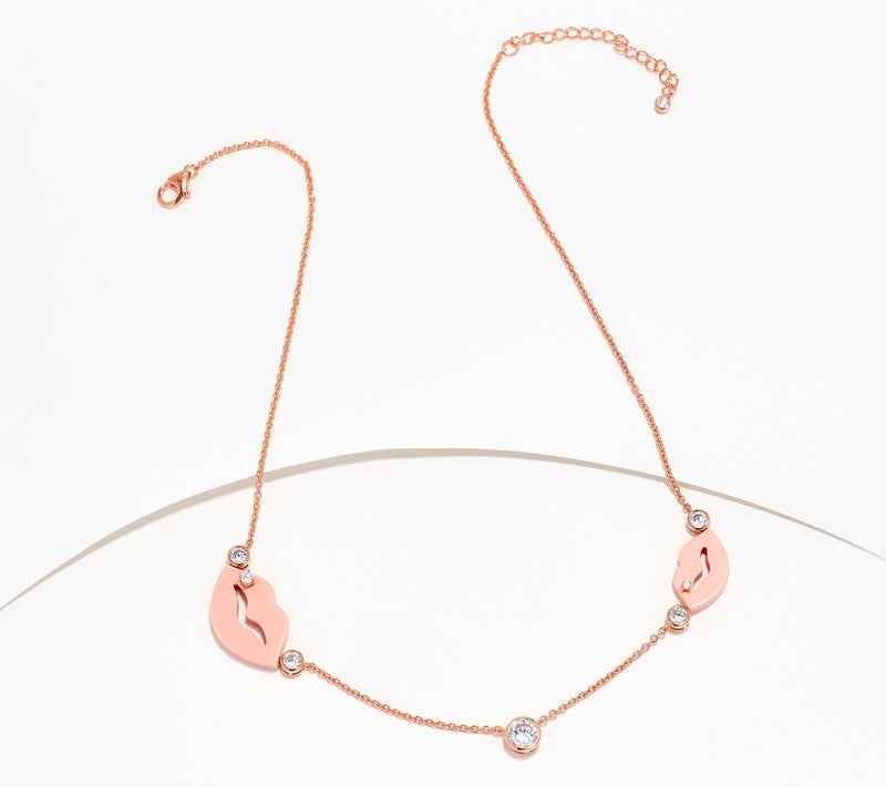 Diamonique x Melissa McGoff Lips Motif Necklace, Sterling Silver — View 8