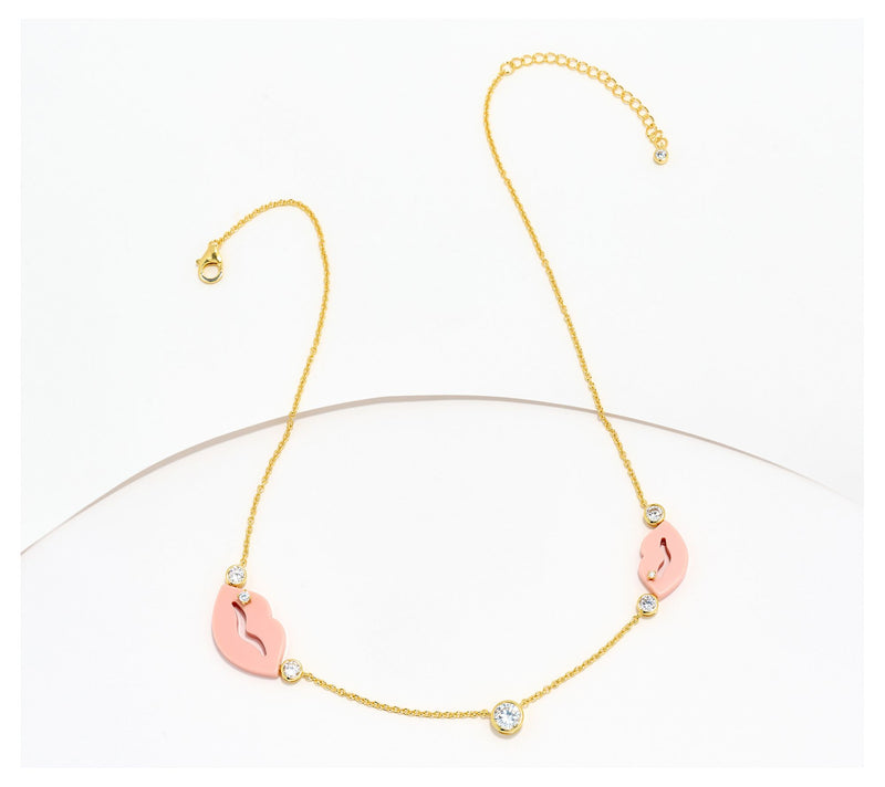 Diamonique x Melissa McGoff Lips Motif Necklace, Sterling Silver — Main view