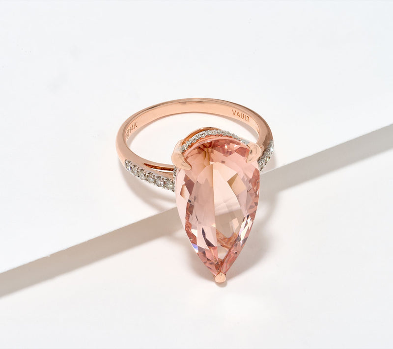Vault Discoveries Peachy Pink Pear Morganite Ring, 14K — Main view