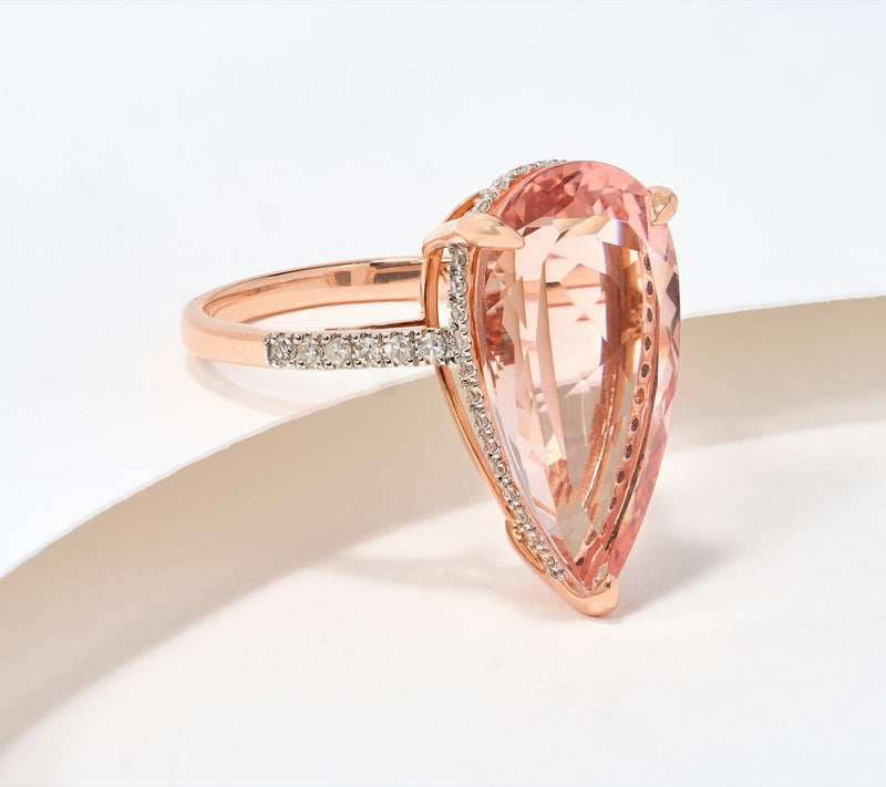 Vault Discoveries Peachy Pink Pear Morganite Ring, 14K — View 2