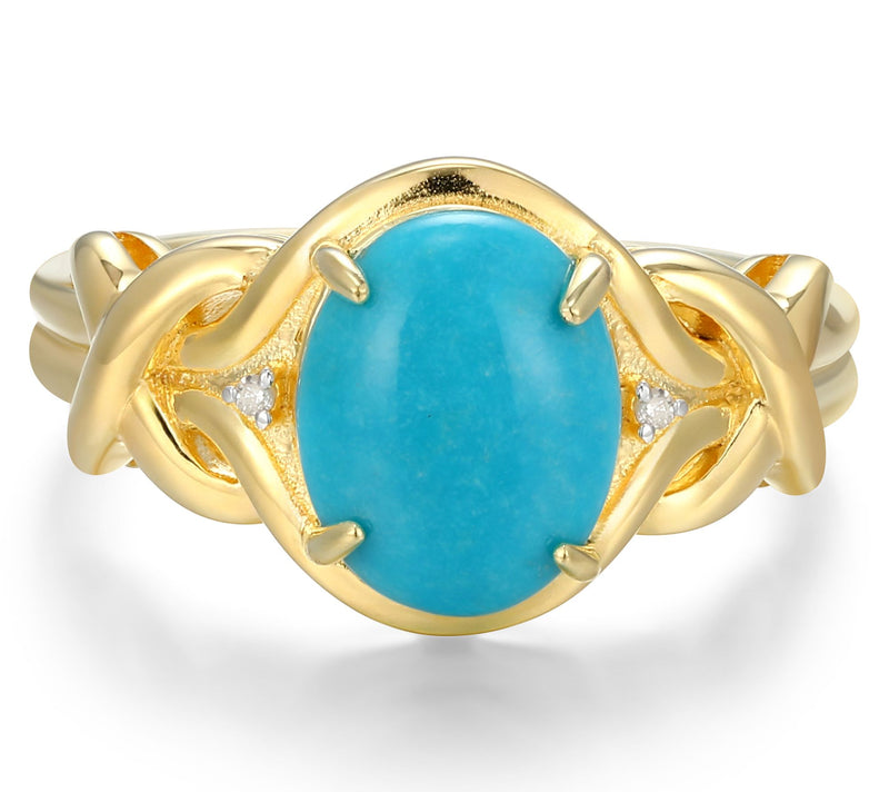 Affinity Gems Turquoise & Diamond Ring, 18K Gold Plated — View 2