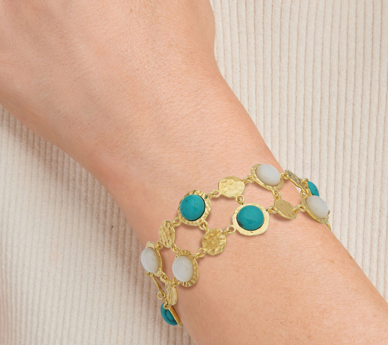 Affinity Gems Turquoise & Mother of Pearl Bracelet,18K Plated — View 4