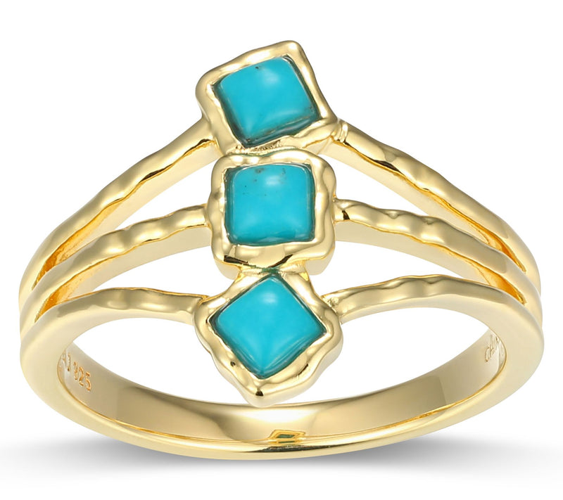 Affinity Gems Turquoise Three Stone Ring,18K Gold Plated — Main view