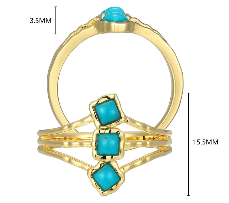 Affinity Gems Turquoise Three Stone Ring,18K Gold Plated — View 7