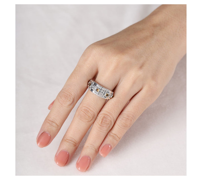 Elyse Ryan Sterling Silver Gemstone Heart MotifBand Ring — View 6