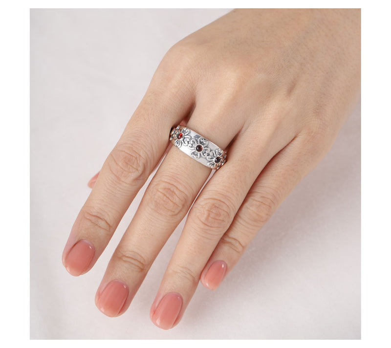 Elyse Ryan Sterling Silver Garnet Heart Motif Band Ring — View 4