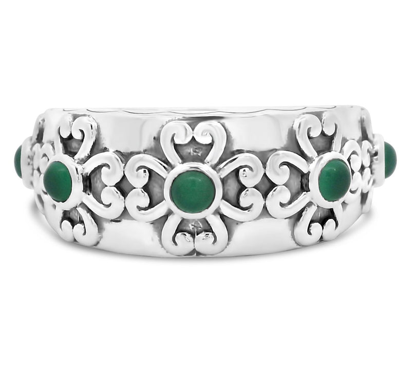Elyse Ryan Sterling Green Chalcedony Heart Motif Band Ring — Main view