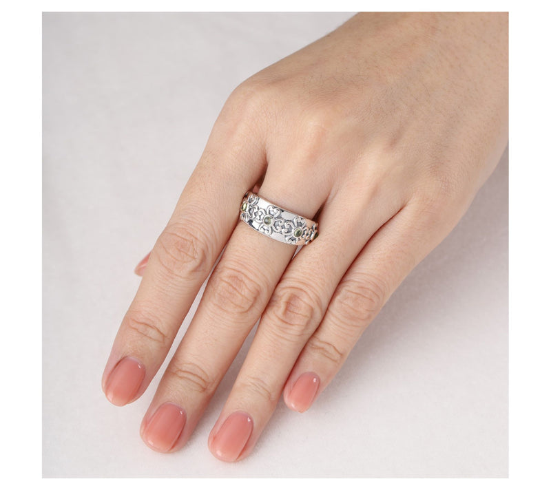 Elyse Ryan Sterling Silver Peridot Heart MotifBand Ring — View 4