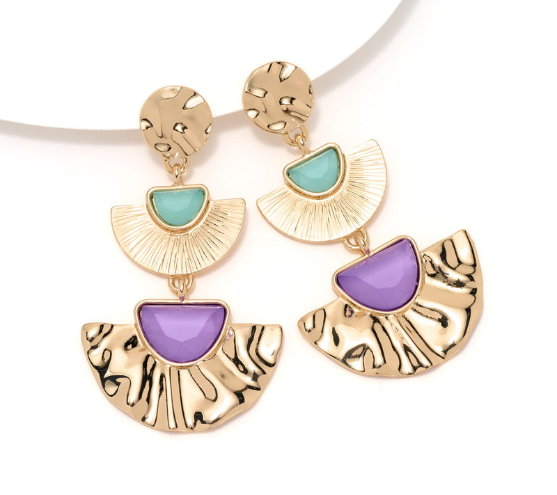 Susan Graver Fan Shaped Hammered Metal Earrings — View 5