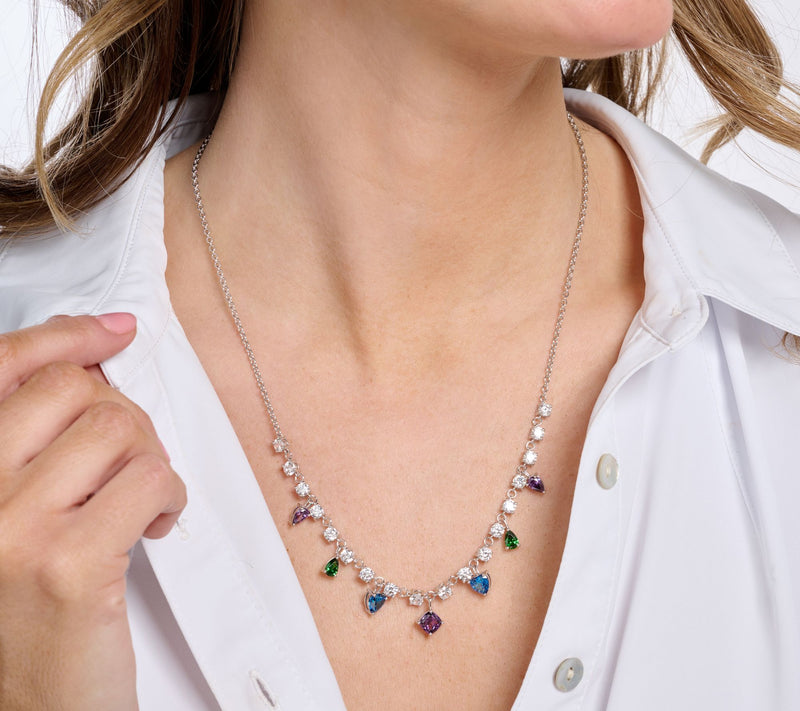 Diamonique x Kathy Levine Peacock Fantasy 18" Multi-drop, Necklace, Sterl — View 4