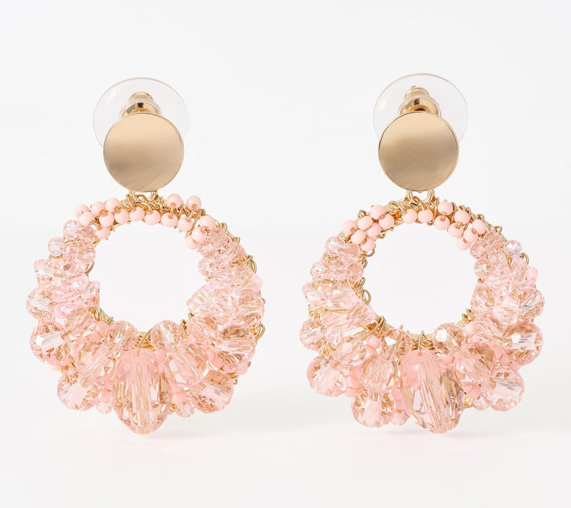 Susan Graver Glass Bead Cluster Wire Wrapped Earrings — Main view
