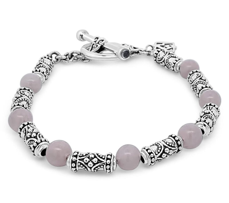 Elyse Ryan Sterling Silver Rose Quartz Bali Station Bracelet — Main view