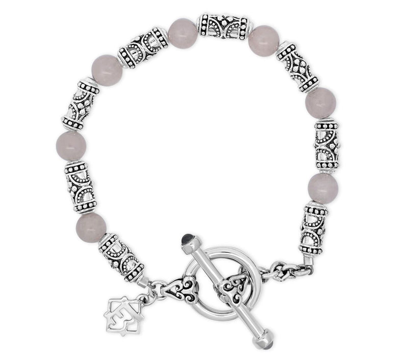 Elyse Ryan Sterling Silver Rose Quartz Bali Station Bracelet — View 3